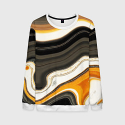 Свитшот мужской Волнистые чёрно-жёлтые полосы на белом фоне, цвет: 3D-белый