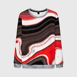 Свитшот мужской Волнистые горизонтальные чёрно-красные полосы на б, цвет: 3D-меланж