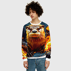 Свитшот мужской Выдра в огне, цвет: 3D-белый — фото 2
