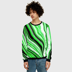 Свитшот мужской Волнистые вертикальные чёрно-зелёные полосы, цвет: 3D-черный — фото 2