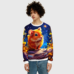Свитшот мужской Хомяк и космическое небо, цвет: 3D-белый — фото 2
