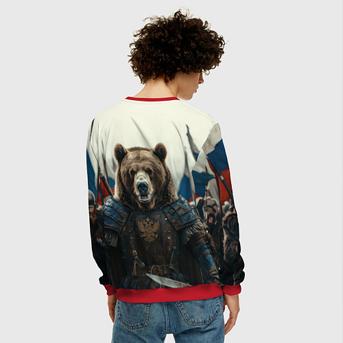 Мужской свитшот Русский воин медведь / 3D-Красный – фото 4