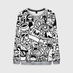 Свитшот мужской Black and white doddle monsters, цвет: 3D-меланж