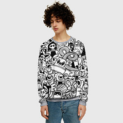 Свитшот мужской Black and white doddle monsters, цвет: 3D-меланж — фото 2