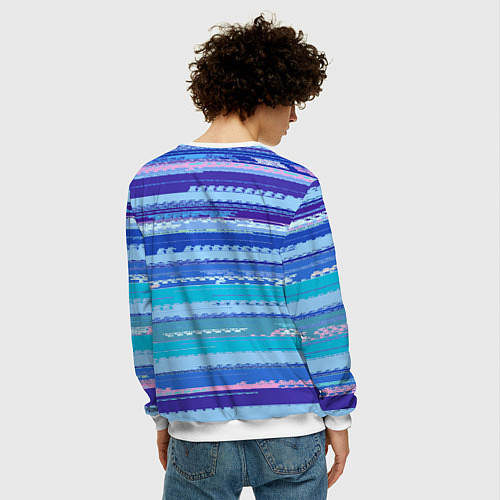 Мужской свитшот Морской сине-голубой абстрактные полосы / 3D-Белый – фото 4