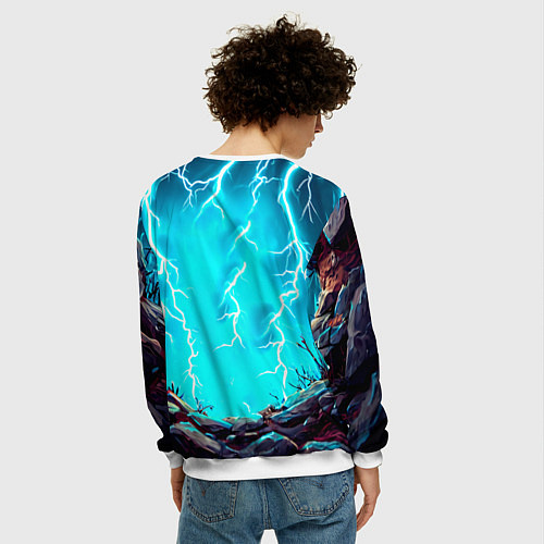 Мужской свитшот Корова в разрядах молнии / 3D-Белый – фото 4