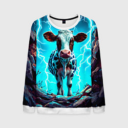 Свитшот мужской Корова в разрядах молнии, цвет: 3D-белый