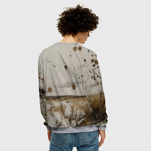 Мужской свитшот Русский медведь в поле / 3D-Меланж – фото 4