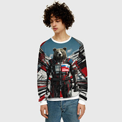 Свитшот мужской Русский медведь абстрактный фон, цвет: 3D-белый — фото 2