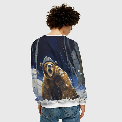 Мужской свитшот Я русский - медведь в лесу / 3D-Белый – фото 4
