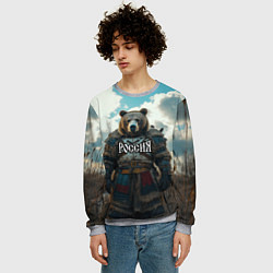 Свитшот мужской Россия - медведь в поле, цвет: 3D-меланж — фото 2