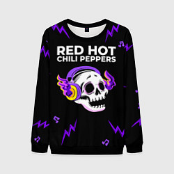 Свитшот мужской Red Hot Chili Peppers неоновый череп, цвет: 3D-черный