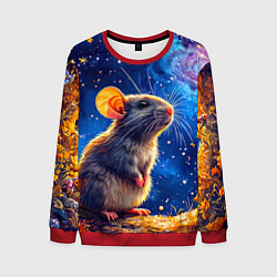 Свитшот мужской Крыса и космическое небо, цвет: 3D-красный