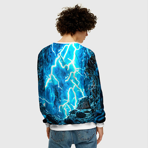 Мужской свитшот Волк в разрядах молнии / 3D-Белый – фото 4