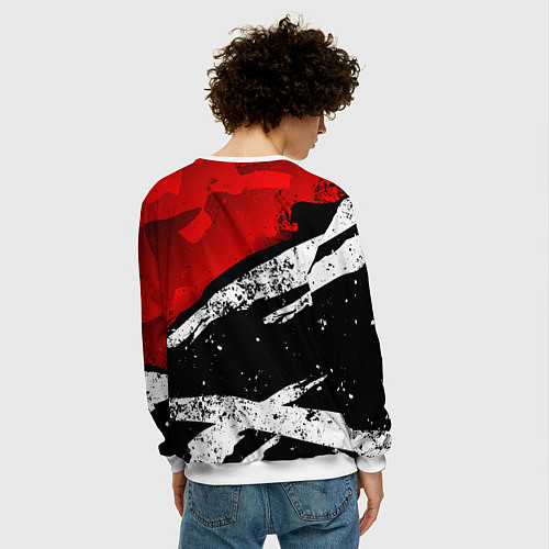 Мужской свитшот Assassins creed: shadows - красная абстракция / 3D-Белый – фото 4
