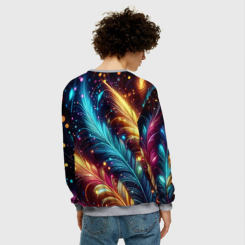 Мужской свитшот Неоновые разноцветные перья / 3D-Меланж – фото 4