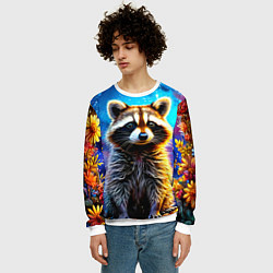 Свитшот мужской Енот в звездную ночь, цвет: 3D-белый — фото 2