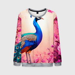 Свитшот мужской Павлин на розовом, цвет: 3D-меланж