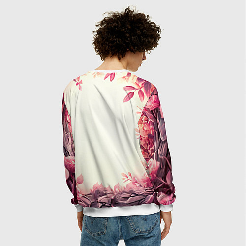 Мужской свитшот Кукушка в розовых цветах / 3D-Белый – фото 4