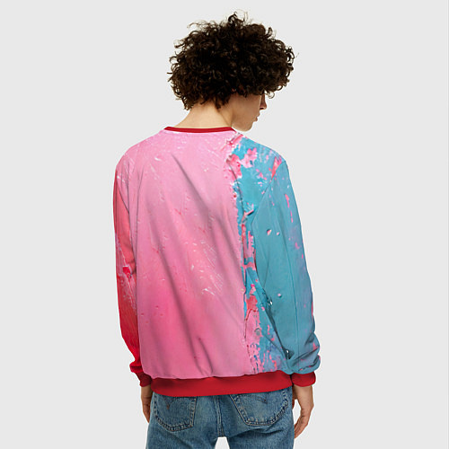 Мужской свитшот Дятел на розовой стене / 3D-Красный – фото 4