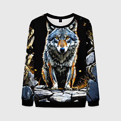 Свитшот мужской Волк на черном, цвет: 3D-черный