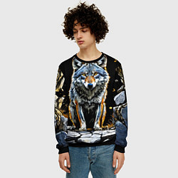 Свитшот мужской Волк на черном, цвет: 3D-черный — фото 2