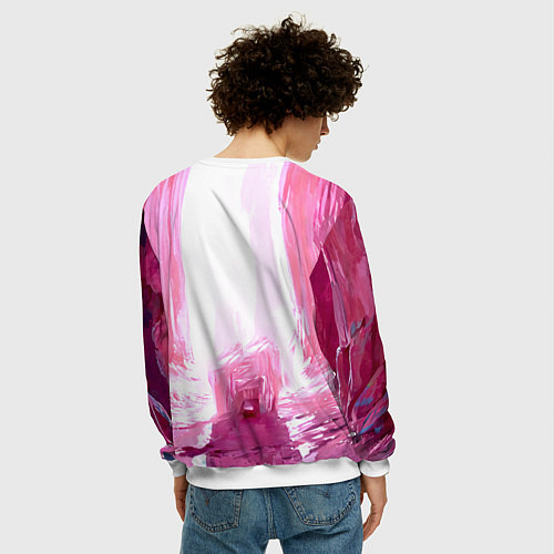 Мужской свитшот Пингвин в розовом / 3D-Белый – фото 4