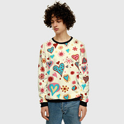 Свитшот мужской Цветные сердечки, цвет: 3D-черный — фото 2