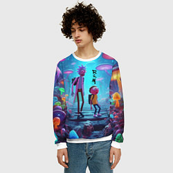 Свитшот мужской Рик и Морти на планете неоновых грибов - нейроарт, цвет: 3D-белый — фото 2