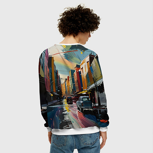Мужской свитшот Улица в стиле экспрессионизм / 3D-Белый – фото 4