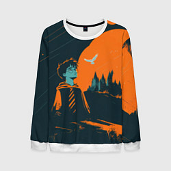 Свитшот мужской Гарри Поттер черно-оранжевый фон, цвет: 3D-белый