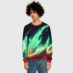 Свитшот мужской Зеленое абстрактное пламя, цвет: 3D-красный — фото 2