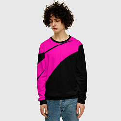 Свитшот мужской Розовый с чёрным двуцветный с полосой, цвет: 3D-черный — фото 2