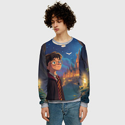 Свитшот мужской Удивленный Гарри Поттер и сова, цвет: 3D-меланж — фото 2