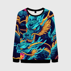 Свитшот мужской Два неоновых дракона - ирезуми, цвет: 3D-черный