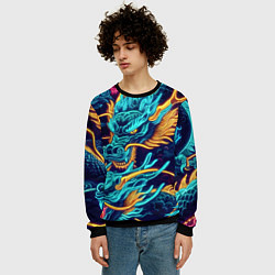 Свитшот мужской Два неоновых дракона - ирезуми, цвет: 3D-черный — фото 2