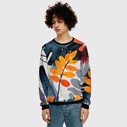 Свитшот мужской Контрастные листья, цвет: 3D-черный — фото 2