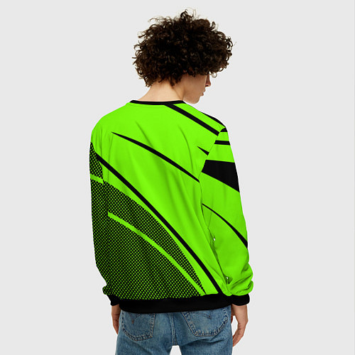 Мужской свитшот Sport ярко-зелёный с чёрным точечный / 3D-Черный – фото 4