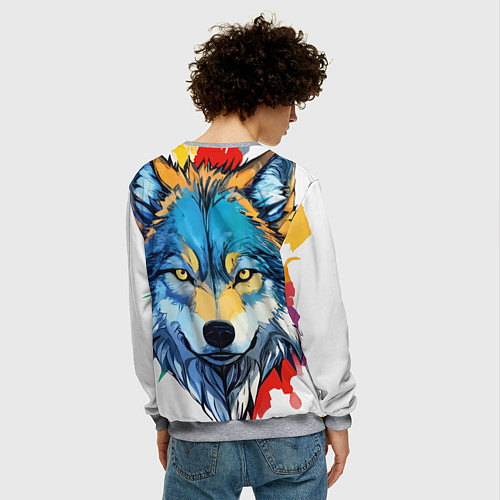 Мужской свитшот Волк яркий арт / 3D-Меланж – фото 4