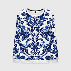 Свитшот мужской Гжель русский узор акварель, цвет: 3D-белый