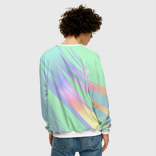 Мужской свитшот Светлый зелёный мятный с полосами градиент / 3D-Белый – фото 4