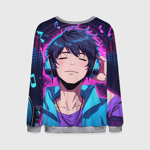 Мужской свитшот Любитель музыки / 3D-Меланж – фото 2