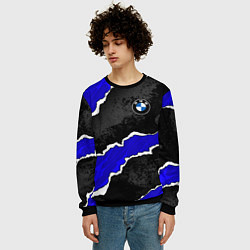 Свитшот мужской BMW - синие разрывы, цвет: 3D-черный — фото 2