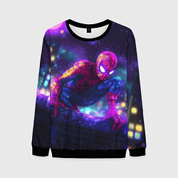 Свитшот мужской Человек-паук неоновый свет, цвет: 3D-черный