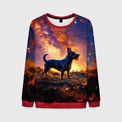 Свитшот мужской Скотч-терьер в космосе, цвет: 3D-красный