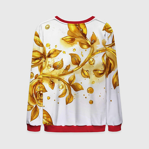Мужской свитшот Золотые листья на белом / 3D-Красный – фото 2
