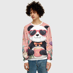 Свитшот мужской Панда с поздравлениями и с цветами, цвет: 3D-белый — фото 2
