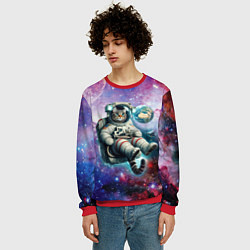 Свитшот мужской Brave cat in space - ai art, цвет: 3D-красный — фото 2