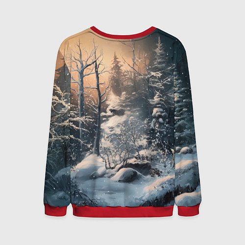 Мужской свитшот Белый лисенок в зимнем лесу / 3D-Красный – фото 2