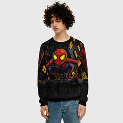 Свитшот мужской Маленький человек-паук с желтыми глазами, цвет: 3D-черный — фото 2